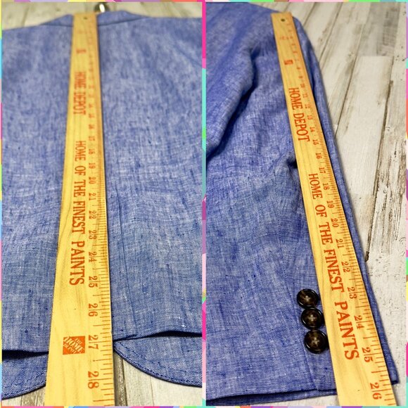 Talbots Chambray Blue Linen Two-Button Long Sleeve Lined Blazer Jacket Size 12 - Picture 8 of 10